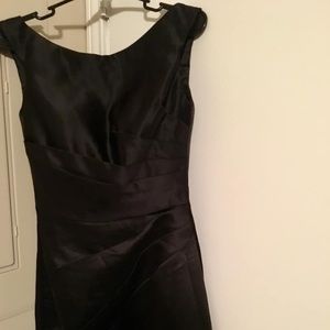 Long, short sleeve, black bridesmaid dress.